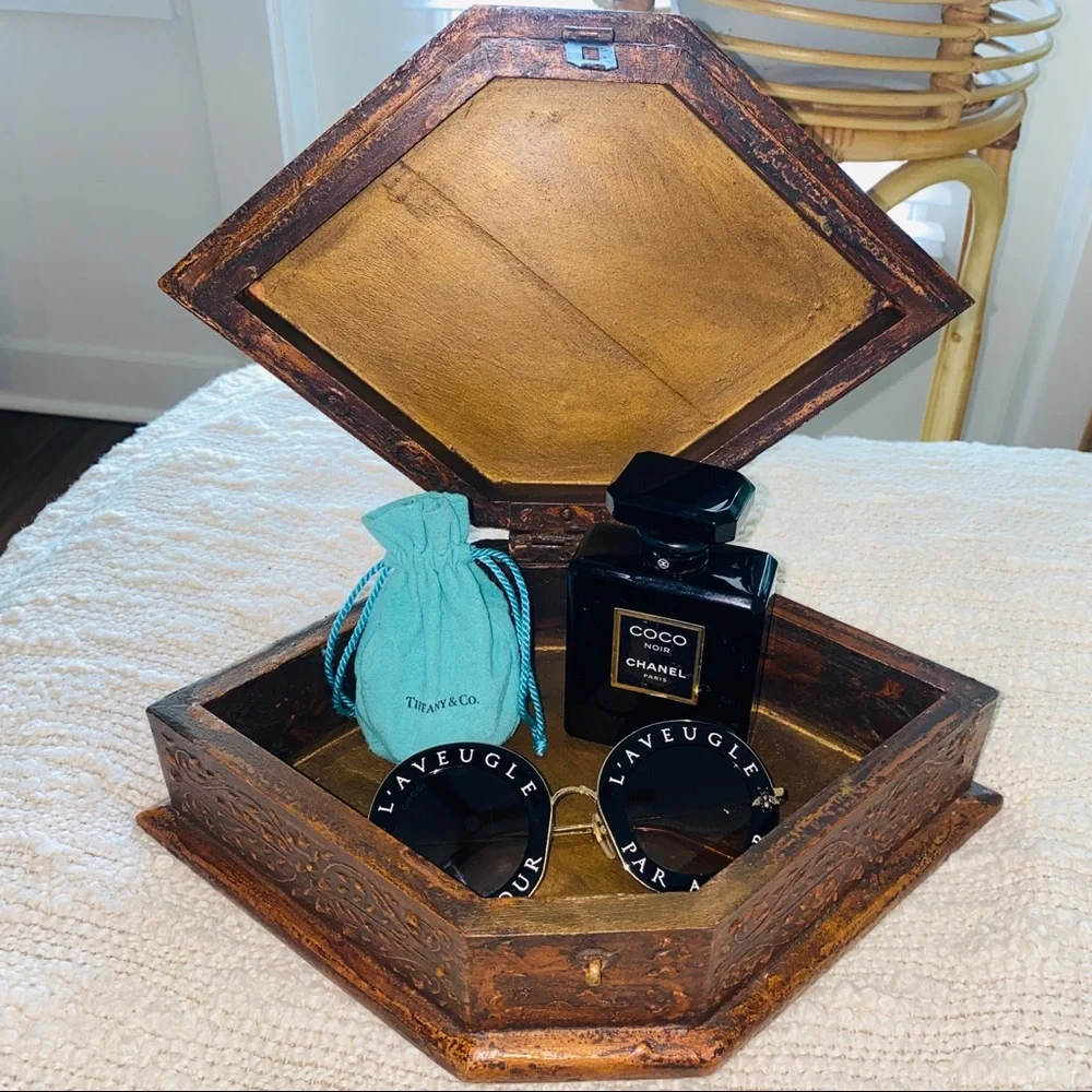 Vintage Tooled Texture Versatile Use Wooden Chest Jewelry Keepsake Holder